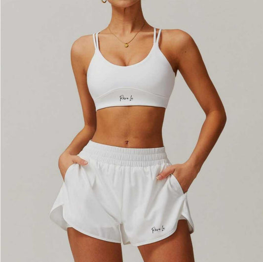 (Pre-Order) SS25 Signature Double Layered Shorts and Sports Bra Set Polar White